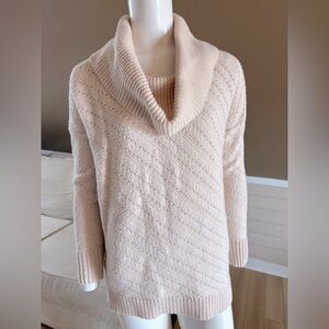 WHBM Cream Diagonal Knit Cowl Neck Wool Sweater White House Black Market Size XS